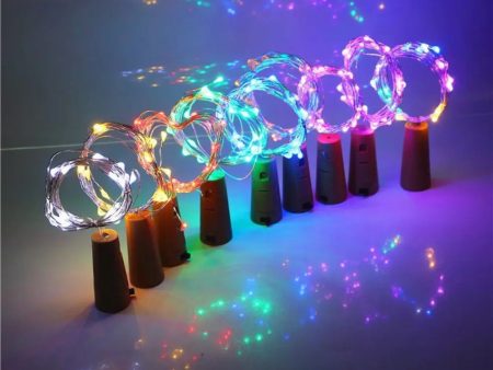 Wine bottle Cork-Diwali LED Lights for Home, Diwali, Birthday, and Christmas decoration, Copper String-2 Meter Length, Multi Colour, Pack of 5 For Sale