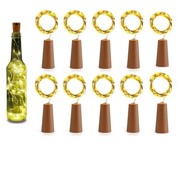 Wine bottle Cork-Diwali LED Lights for Home, Diwali, Birthday, and Christmas decoration, Copper String-2 Meter Length, Warm White, Pack of 10 Cheap