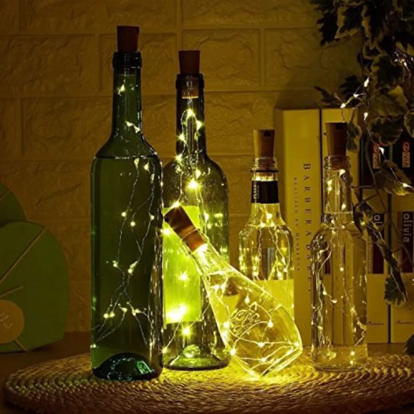 Wine bottle Cork-Diwali LED Lights for Home, Diwali, Birthday, and Christmas decoration, Copper String-2 Meter Length, Warm White, Pack of 10 Cheap