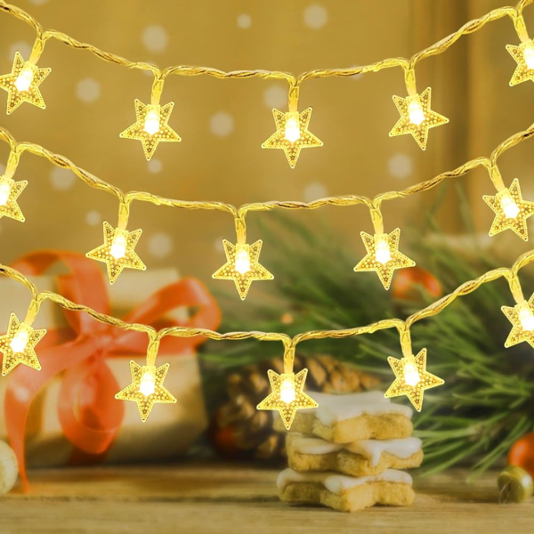 Star string fairy LED Lights for Diwali and Christmas decoration, Warm White, 230 Volts- Apollo Universe Supply