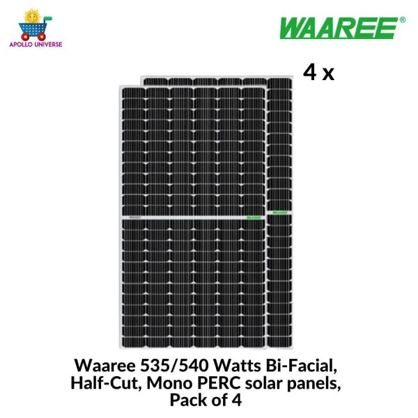 Waaree energies 2 kilowatt, Bi-Facial, Half-Cut, Mono-Crystalline OFF-GRID solar rooftop system with Waaree 535 W 540 Watts Bi-Facial solar panels (4 Nos), Solar C-10 Batteries (4 Nos) and Waaree 3750   3500 inverter for home, offices and restaurants Cheap