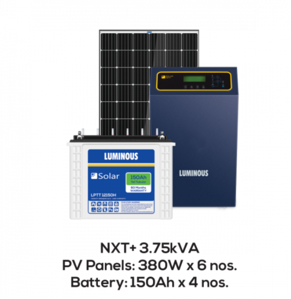 Luminous Solar 2.26 Kilowatt  Off-Grid Mono-Crystalline Solar Rooftop System with 3.75 kW, MPPT Inverter and 4 Nos of Solar C-10 batteries combo pack Online Sale