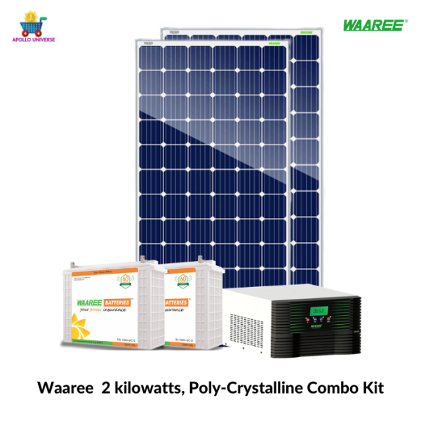 Waaree Energies 2 kilowatts, Poly-Crystalline, OFF-GRID Solar System with Waaree WEP2750 24 V off-grid inverter & Waaree 150 Ah solar batteries (2 Nos)- Combo kit Hot on Sale