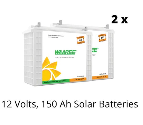 Waaree Energies 1 Kilo Watt, Poly-Crystalline OFF-GRID Solar rooftop system combo kit with Waaree WEP1650VA 24 Volts Inverter and 2 Nos of 150 Ah Solar batteries Online Sale