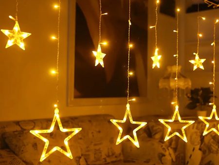 Star Curtain Diwali LED Lights for Diwali, Christams, Home, and outdoor decoration, 3 Meters (12 Stars), Warm White, Pack of 4 For Sale