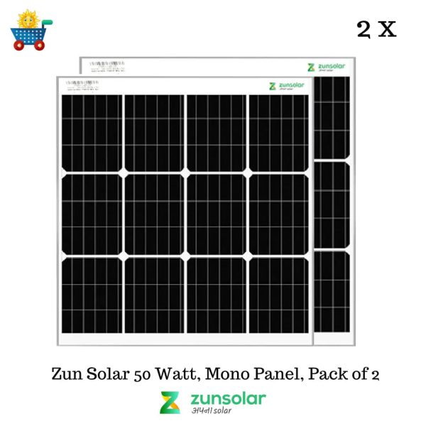 ZunSolar Carat 24 ZR 50 Watt Mono-Crystalline Solar Panel for solar home light system and small battery charging, Pack of 2 Hot on Sale