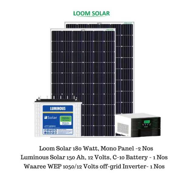 Loom Solar 1 KVA , Mono-Crystalline off-grid solar rooftop combo kit (without installation) For Sale