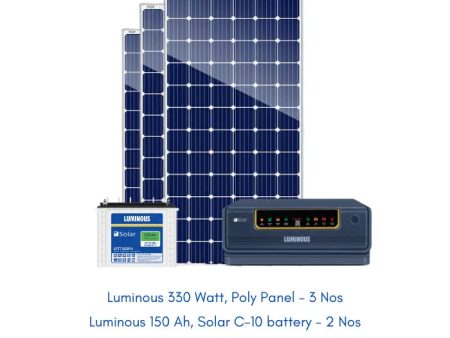 Luminous Solar 1 kW, Poly-Crystalline off-grid combo kit with Luminous NXG 1600 inverter and Luminous 150 Ah batteries (2 Nos) (without installation) Online Hot Sale