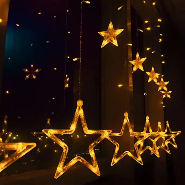 Star Curtain Diwali LED Lights for Diwali, Christams, Home, and outdoor decoration, 3 Meters (12 Stars), Warm White, Pack of 4 For Sale