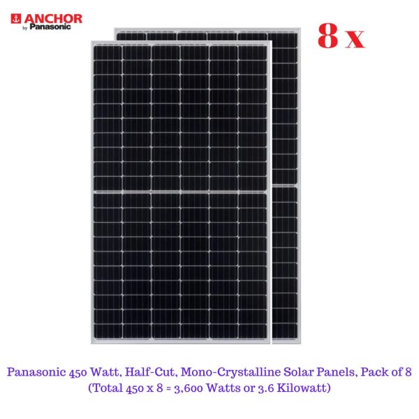 Panasonic 450 Watt - 24 Volts super high efficiency, Half-Cut, Mono-Crystalline Solar Panel, Pack of 8 Online