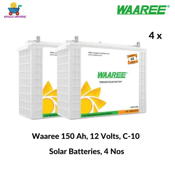 Waaree energies 2 kilowatt, Bi-Facial, Half-Cut, Mono-Crystalline OFF-GRID solar rooftop system with Waaree 535 W 540 Watts Bi-Facial solar panels (4 Nos), Solar C-10 Batteries (4 Nos) and Waaree 3750   3500 inverter for home, offices and restaurants Cheap