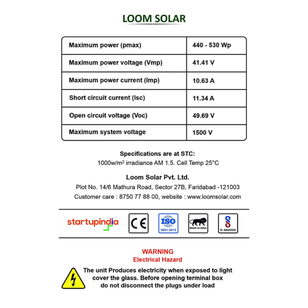 Loom Solar Shark 440 Watt - 24 Volts super high efficiency Bi-facial Half-Cut, Mono-Crystalline Solar Panel, Pack of 2 Supply