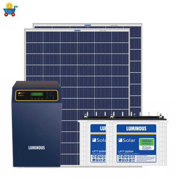 Luminous solar 10 kilowatt, 1-Phase, Polycrystalline, solar off-grid system with off grid PCU 12.5 kVA MPPT Inverter & 150 Ah solar C-10 batteries (10 Nos)- Combo Kit Cheap