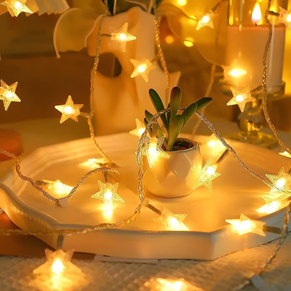 Star string fairy LED Lights for Diwali and Christmas decoration, Warm White, 230 Volts- Apollo Universe Supply