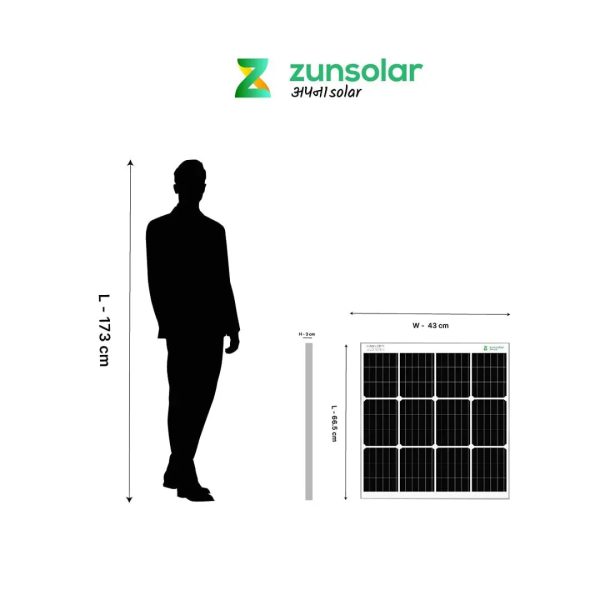 ZunSolar Carat 24 ZR 50 Watt Mono-Crystalline Solar Panel for solar home light system and small battery charging, Pack of 2 Hot on Sale